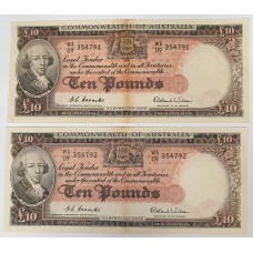 AUSTRALIA 1960 . TEN 10 POUNDS BANKNOTE . COOMBS / WILSON